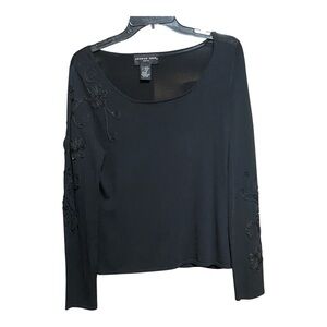 August Silk Black Long Sleeve Crop Blouse M